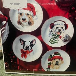 Pier 1 Christmas Puppies Dogs Holiday Dessert Salad Appetizer Plates Red 8"